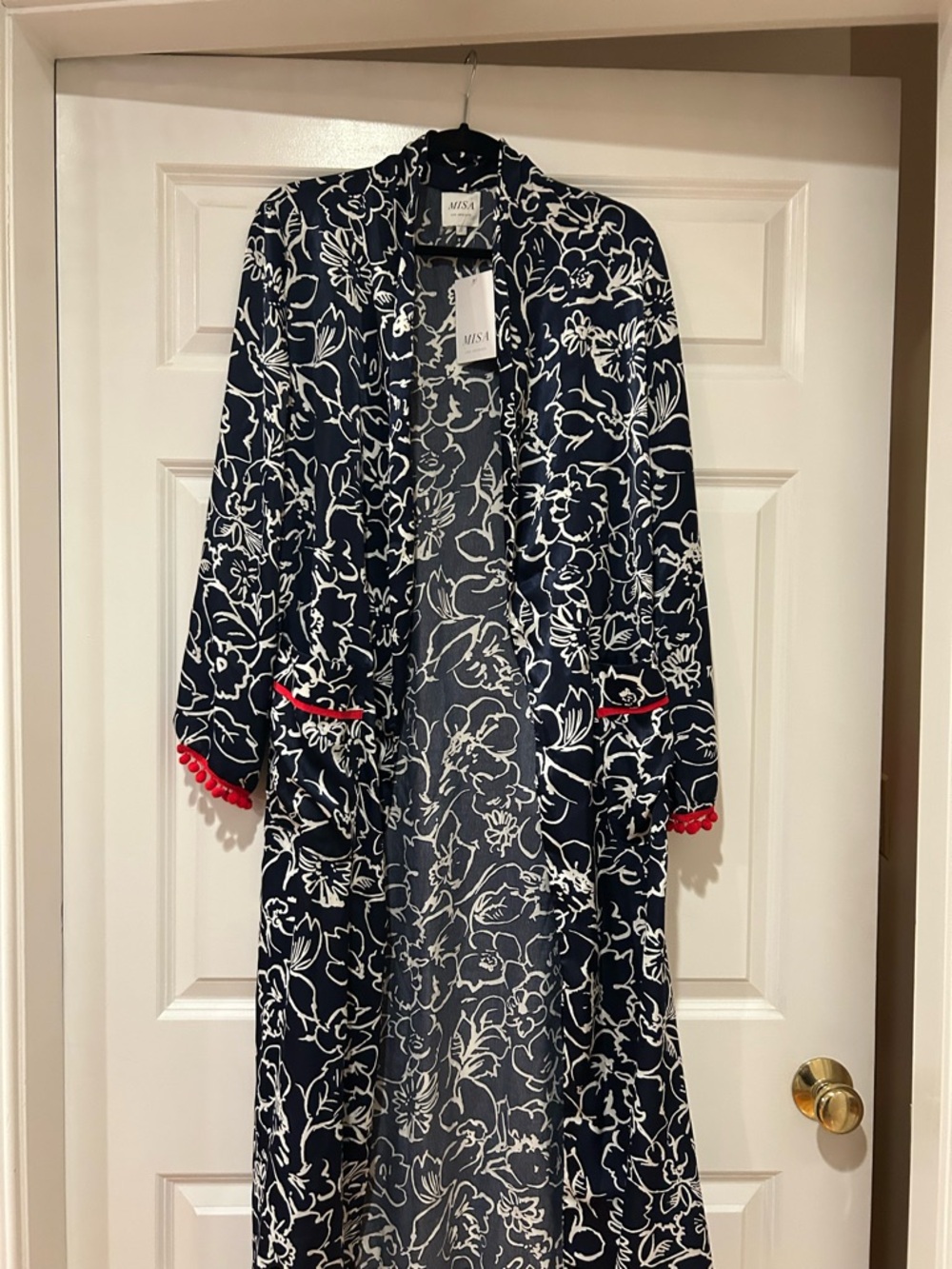 Designer MISA Navy and White Floral Open-Front Duster